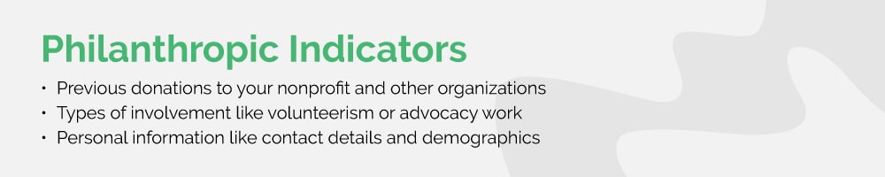 A list of common philanthropic indicators, written out below.