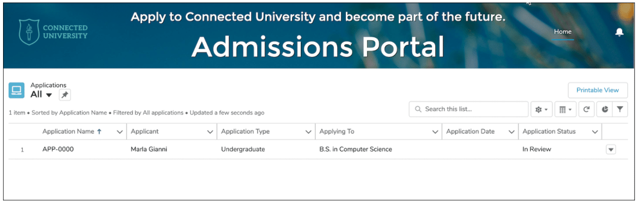 Salesforce admissions portal