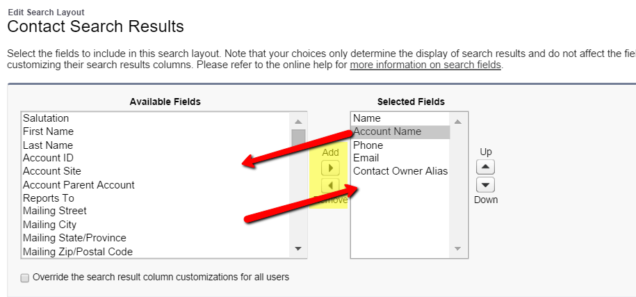 Select fields to display