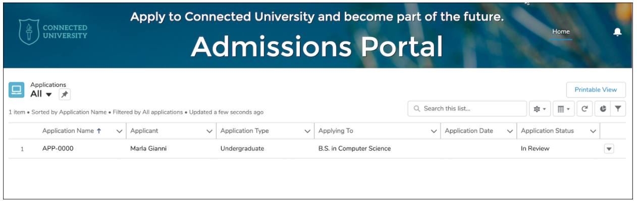 Salesforce admissions portal
